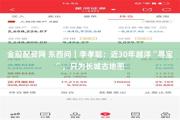金股配资网 东西问｜李孝聪：近30年越洋“寻宝”，只为长城古地图