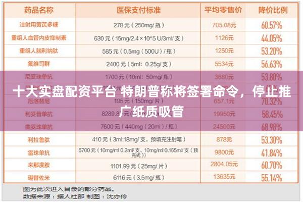 十大实盘配资平台 特朗普称将签署命令，停止推广纸质吸管