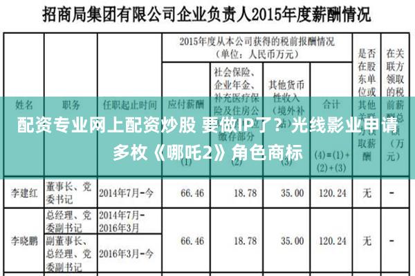 配资专业网上配资炒股 要做IP了？光线影业申请多枚《哪吒2》角色商标